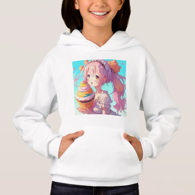 Anime Girl med Whimsical Cupcoa T Shirt (Framsida)