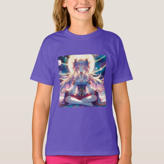 Anime Girl Meditating Andlig T Shirt (Framsida)