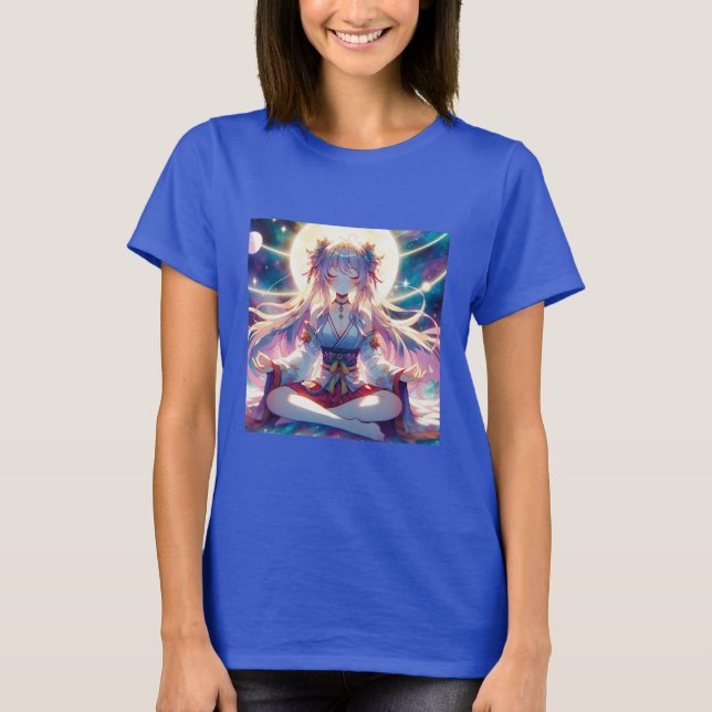 Anime Girl Meditating Andlig T Shirt (Framsida)