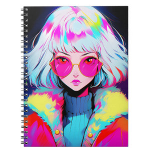 Anime Girl Modern Colorful Art Anteckningsbok