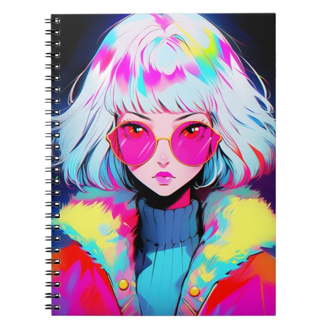Anime Girl Modern Colorful Art Anteckningsbok (Framsidan)