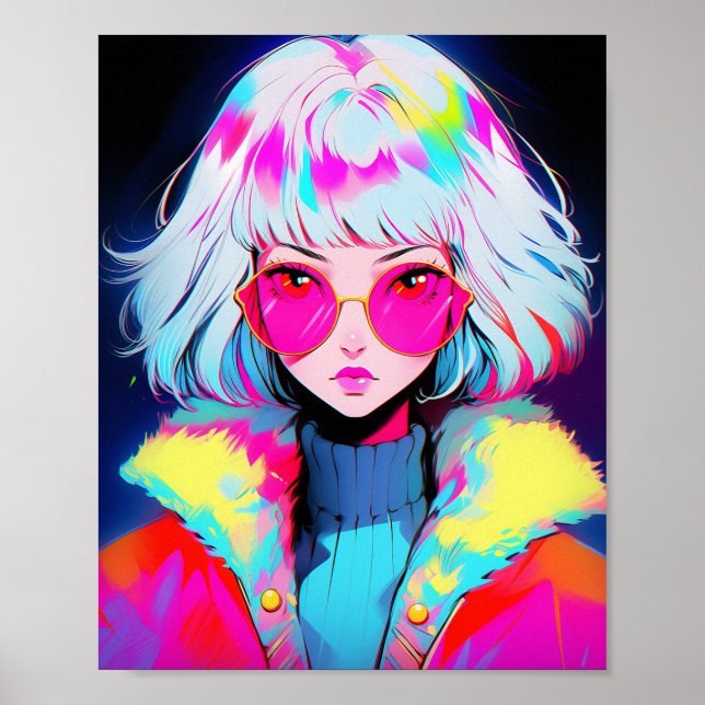 Anime Girl Modern Colorful Art Poster (Framsidan)