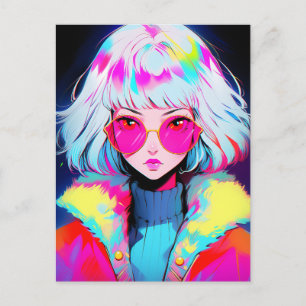Anime Girl Modern Colorful Art Vykort