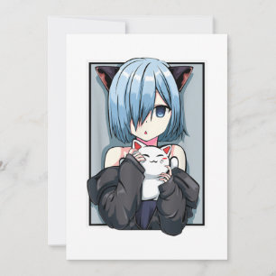 Anime Girl Neko Catgirl Pastel Kawaii Cat Manga Ja Inbjudningar