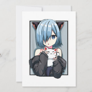 Anime Girl Neko Catgirl Pastel Kawaii Cat Manga Ja Inbjudningar