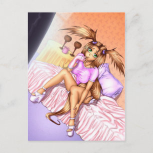 Anime Girl Nikki på Bed Vykort