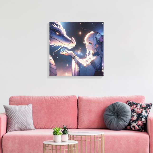 Anime Girl och Hennes Dragon Mystical Canvastryck (Insitu (Vardagsrum))