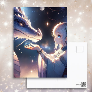 Anime Girl och Hennes Dragon Mystical Vykort