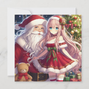 Anime Girl och Santa christmas Julkort