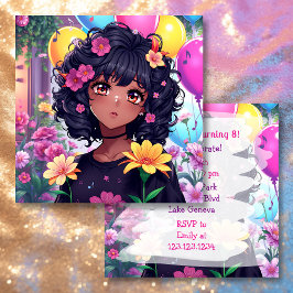 Anime Girl of Färg Personlig Birthday Inbjudningar