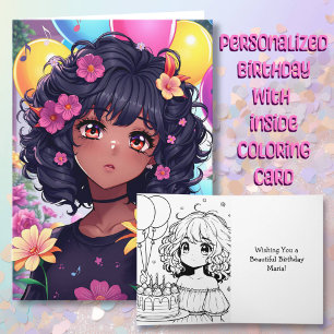 Anime Girl of Färg Personlig Birthday Kort