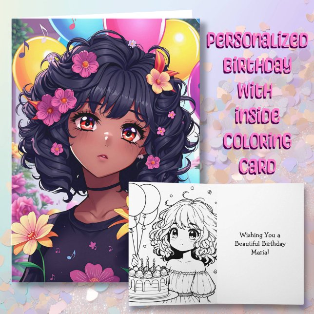 Anime Girl of Färg Personlig Birthday Kort (Skapare uppladdad)