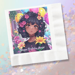 Anime Girl of Färg Personlig Birthday Pappersservett