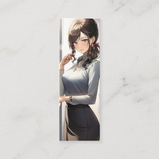 Anime Girl Office Worker Mini Visitkort (Framsida)