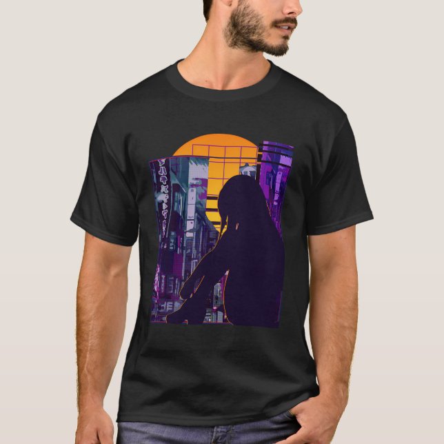 Anime Girl Otaku Vaporwave Aesthetic Ledsen Anime T Shirt (Framsida)