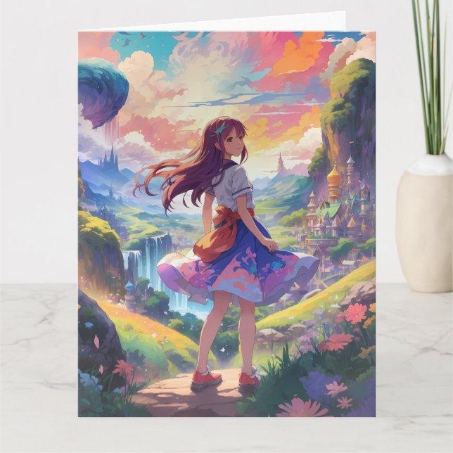 Anime Girl på Äventyr Large Kort (Framsida)