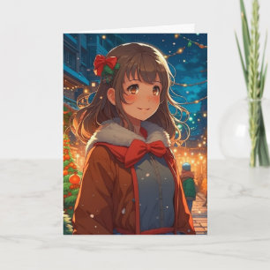 Anime Girl på julnatten Kort