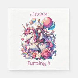 Anime Girl på Unicorn Birthday Personlig Pappersservett