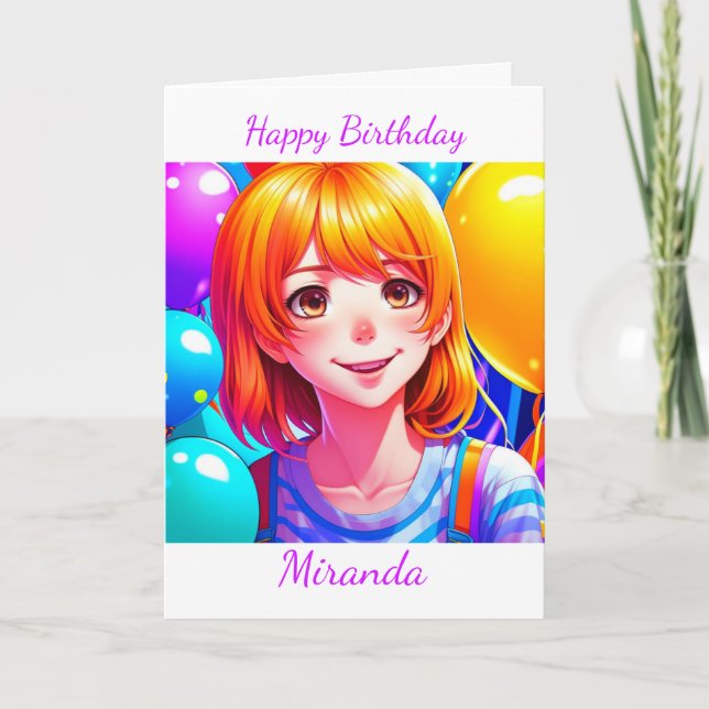 Anime Girl Personlig Birthday Kort (Framsida)