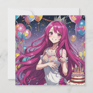Anime Girl pinki-födelsedagsinbjudan Inbjudningar
