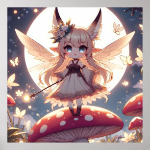 Anime Girl Pixie Hippie Måne Fairy Poster