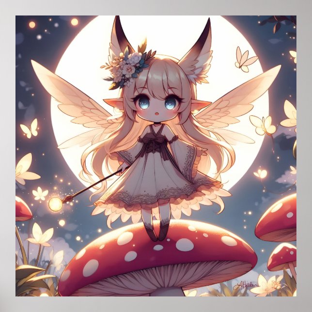 Anime Girl Pixie Hippie Måne Fairy Poster (Framsidan)