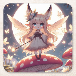 Anime Girl Pixie Hippie Måne Fairy Underlägg Papper Kvadrat