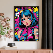 Anime Girl Poster Modern Pop Art Stil Wall Deco P