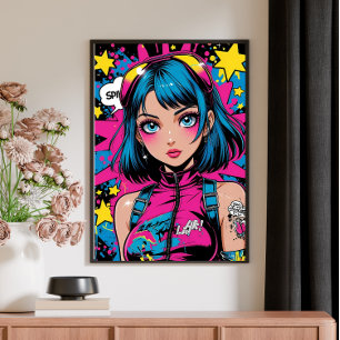 Anime Girl Poster Modern Pop Art Stil Wall Deco P