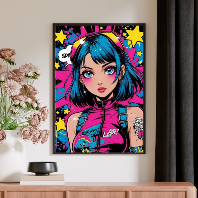 Anime Girl Poster Modern Pop Art Stil Wall Deco P (Skapare uppladdad)