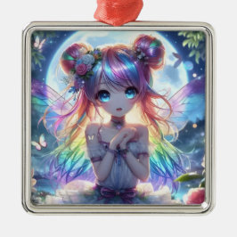 Anime Girl Rainbow Hair Singing Måne Fairy Julgransprydnad Metall