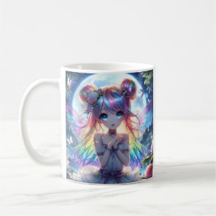 Anime Girl Rainbow Hair Singing Måne Fairy Kaffemugg