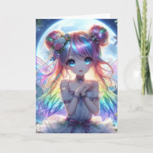 Anime Girl Rainbow Hair Singing Måne Fairy