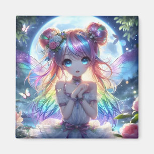 Anime Girl Rainbow Hair Singing Måne Fairy Magnet