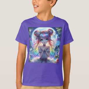 Anime Girl Rainbow Hair Singing Måne Fairy T Shirt