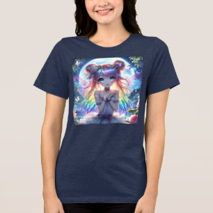 Anime Girl Rainbow Hair Singing Måne Fairy T Shirt