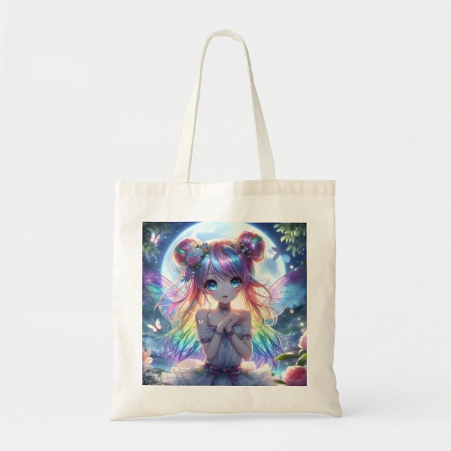 Anime Girl Rainbow Hair Singing Måne Fairy Tygkasse (Framsidan)