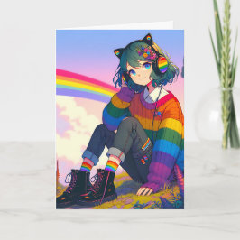 Anime Girl Rainbow Sweater Personlig Birthday Kort