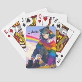 Anime Girl Rainbow Sweater Personlig Casinokort