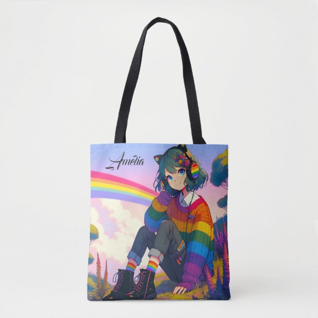 Anime Girl Rainbow Sweater Personlig Tygkasse (Framsida)