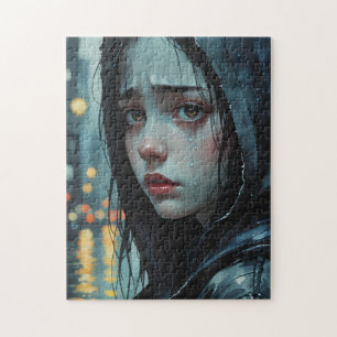 Anime Girl Rainy Day Puzzle - Watercolor Jigszawa Pussel