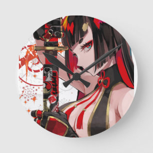Anime Girl Samurai Rund Klocka