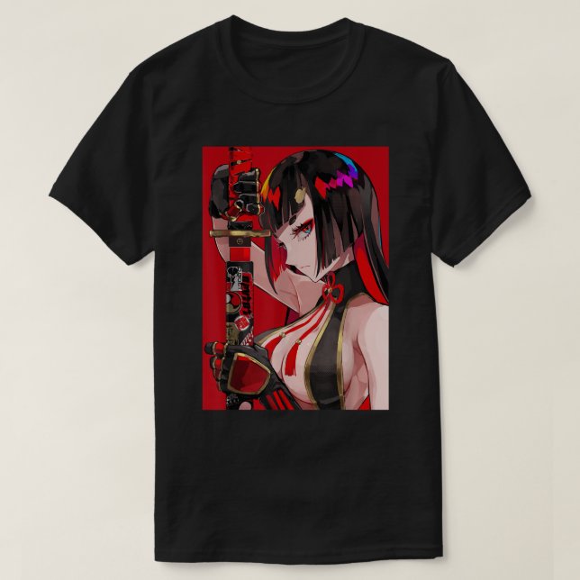 Anime Girl Samurai Waifu japansk Aesthetic Otaku T Shirt (Design framsida)