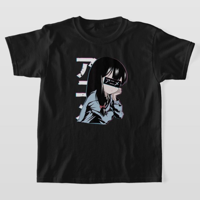 Anime Girl Shirt Kawaii Ledsen Schoolgirl Otaku T Shirt (Laydown)