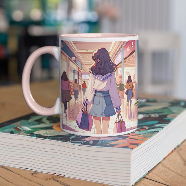 Anime Girl Shopping Två-Tonad Mugg (Skapare uppladdad)