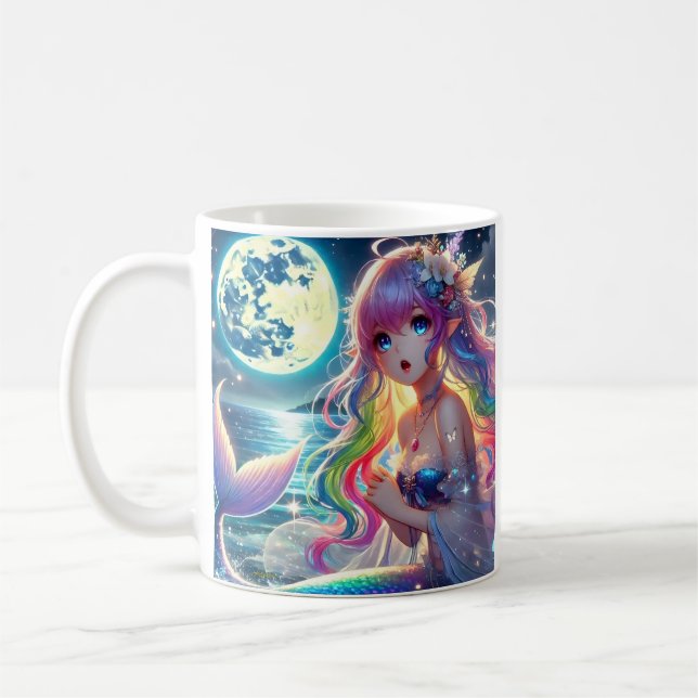 Anime Girl Singing Moonlight Pixie Rainbow Sjöjung Kaffemugg (Vänster)