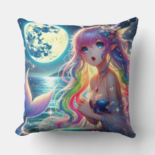 Anime Girl Singing Moonlight Pixie Rainbow Sjöjung Kudde