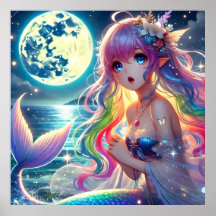 Anime Girl Singing Moonlight Pixie Rainbow Sjöjung