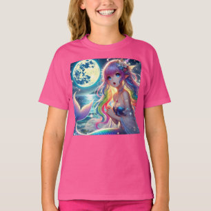 Anime Girl Singing Moonlight Pixie Rainbow Sjöjung T Shirt