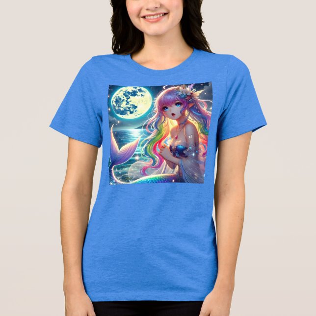 Anime Girl Singing Moonlight Pixie Rainbow Sjöjung T Shirt (Framsida)